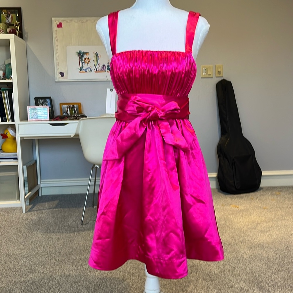 Hot pink satin tie dress